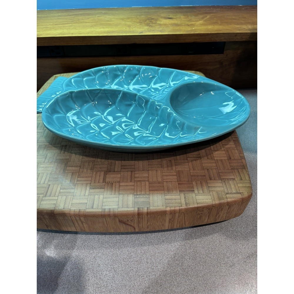Hoening of California Vintage pineapple serving Dish turquoise blue Flawless